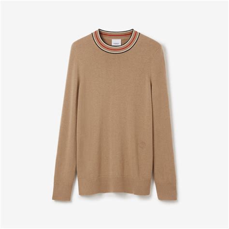 Stripe Collar Cashmere Sweater in Camel 